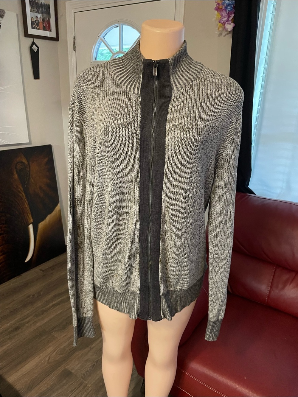 Guess Men's Gray Zip-Front Sweater Jacket coat Top Medium career winter fall